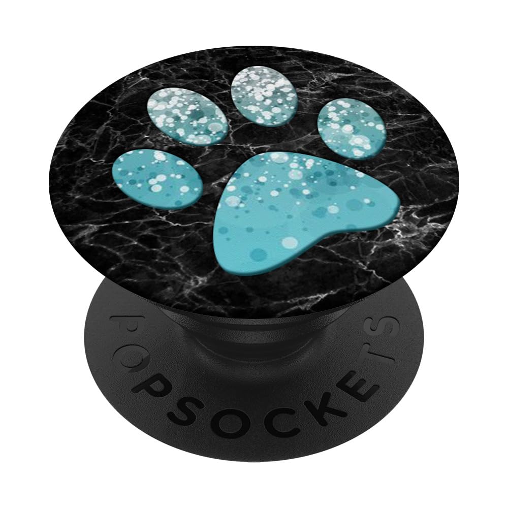 Light Blue color Dog Paw Print on a Black pattern PopSockets Adhesive PopGrip