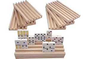 SUTIMSHE Set of 8 Mexican Train Domino Trays,Natural Wood Domino Racks, Domino Tiles Holders,Chickenfoot and Other Dominoes Games,Dominoes NOT Included