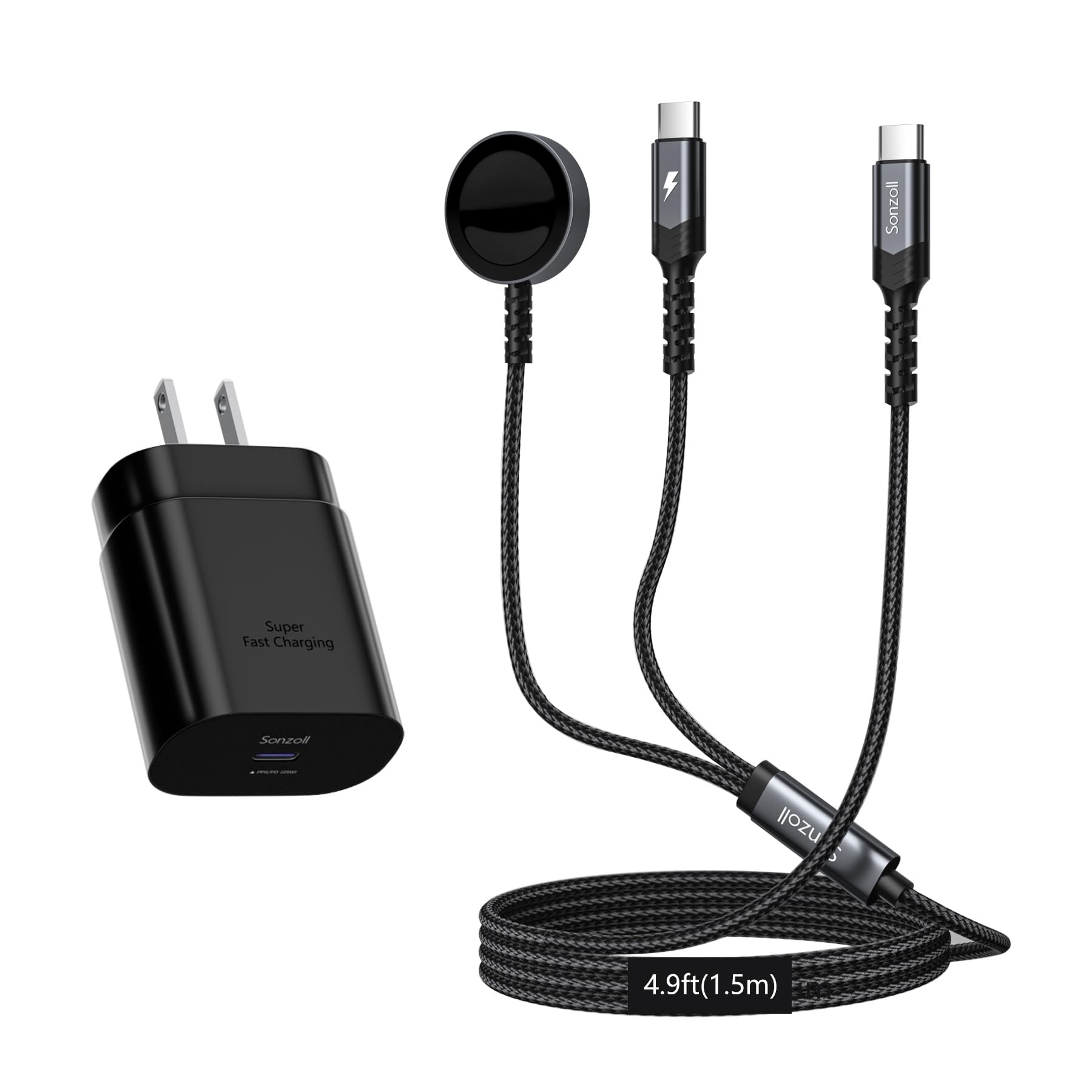 Photo 1 of 2 in 1 Samsung Watch Charger, 25W USB C Fast Charger with 5FT Charger Cable Compatible for Galaxy Watch Ultra 7/6/6 Classic/5 Pro/5/4 /3/Active2/1 and Galaxy S25/S24/S23/S22/S21/S20/S10/Note 10/9/8