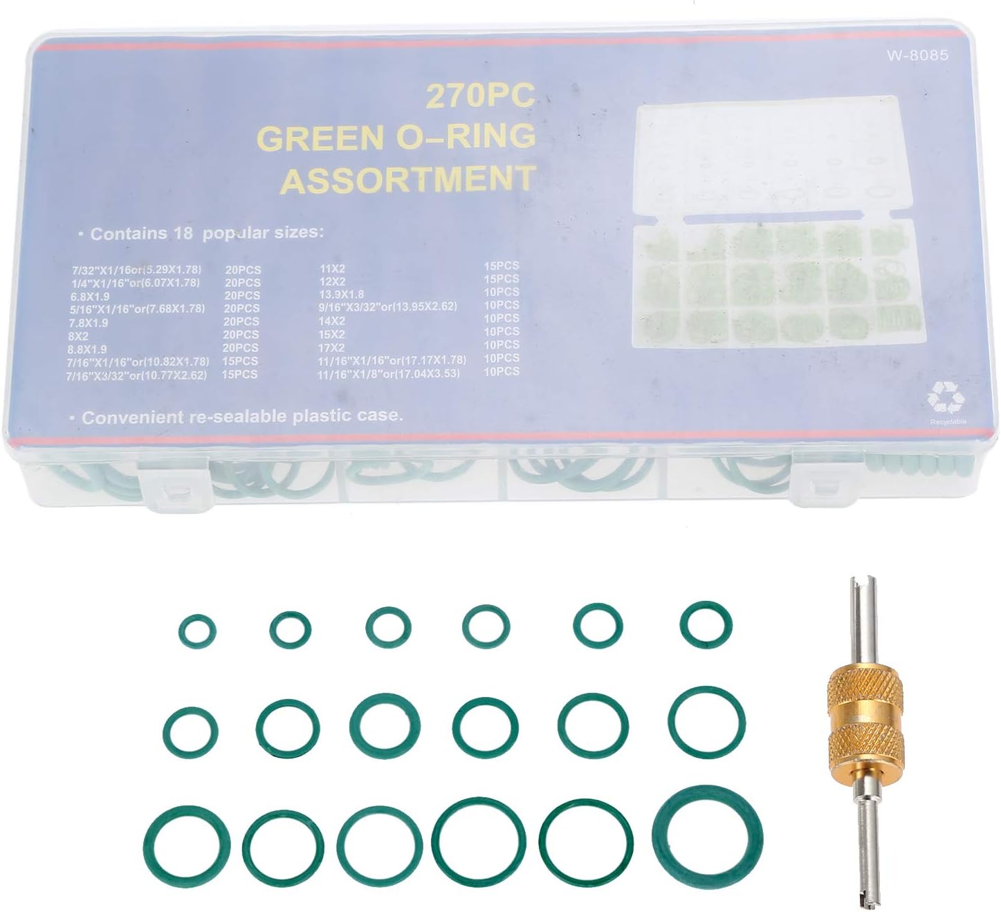 Rubber O Rings Assortment Set 270Pcs,18 Sizes Gasket Washer Seals, for Air Conditioning Car Auto Repair with 1 Valve Core Removal Tool(Green): Automotive