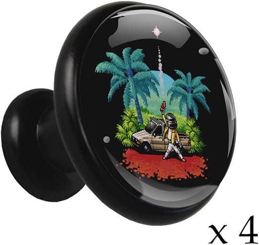 Pixel Art Boy And Gun Alloy Cabinet Knobs Round 4 Pieces Pulls