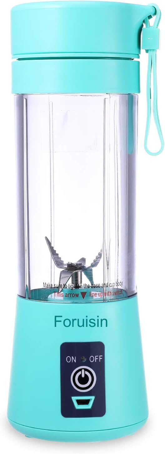 Portable Personal Blender, Household Juicer Fruit Shake Mixer -Six Blades, 380ml Baby Cooking Machine with USB Charger Cable (Cyan): Kitchen & Dining