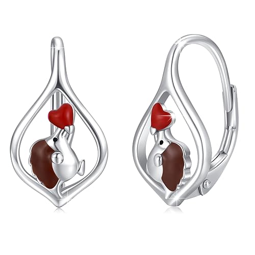 PCTJYFU Hedgehog Earrings 925 Sterling Silver Animal Leverback Earrings Pet Jewelry Birthday for Women Lady Mom