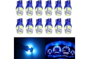 BlyilyB 12-Pack Ice Blue Replacement Stock # 194 T10 168 2825 W5W 175 158 Bulb 5050 5 SMD LED Light 12V Car Interior Lighting For Map Dome Lamp Courtesy Trunk License Plate Dashboard Parking Lights