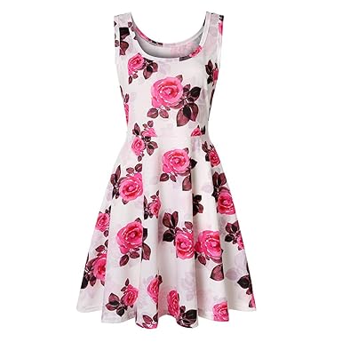 Hhyyq Robe été Femme De Plage Rétro Robes Col Rond Robes Au