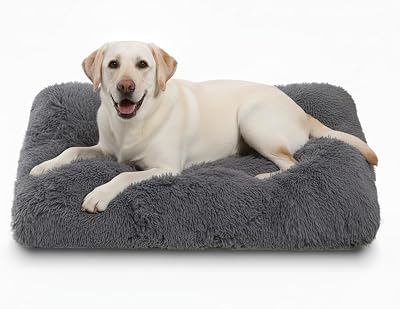 Jaspuriea Large Dog Bed 105x70x10 cm Calming Plush Crate Mattress Dark Grey