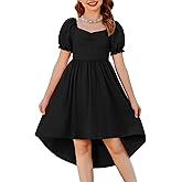 Arshiner Girls Summer Dress Puff Sleeve High Low Swing Off Shoulder Formal Dresses with Pocket
