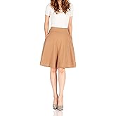 Dani's Choice High-Waisted Cotton Blend Skirt with Pockets - Knee Length A-line Flare for Business and Casual Wear