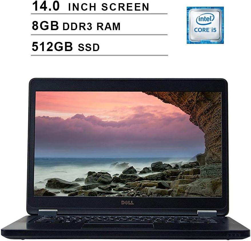 Dell Latitude E5450 14 Inch Premium Business Laptop (Intel Dual-Core i5-5200U up to 2.7GHz, 8GB DDR3 RAM, 512GB SSD, Intel HD 4400, WiFi, HDMI, VGA, USB, Windows 10 Pro) (Renewed)