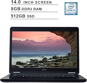 Dell Latitude E5450 14 Inch Premium Business Laptop (Intel Dual-Core i5-5200U up to 2.7GHz, 8GB DDR3 RAM, 512GB SSD, Intel HD 4400, WiFi, HDMI, VGA, USB, Windows 10 Pro) (Renewed)