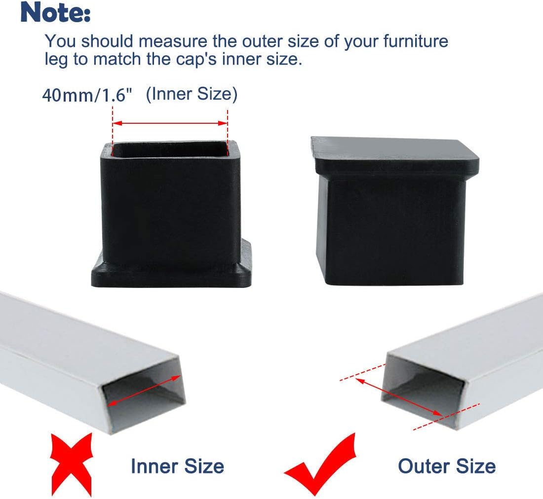 sourcing map 10 Pcs Black Rubber Square 40mm x 40mm Table Chair Leg Foot Cap - Image 4