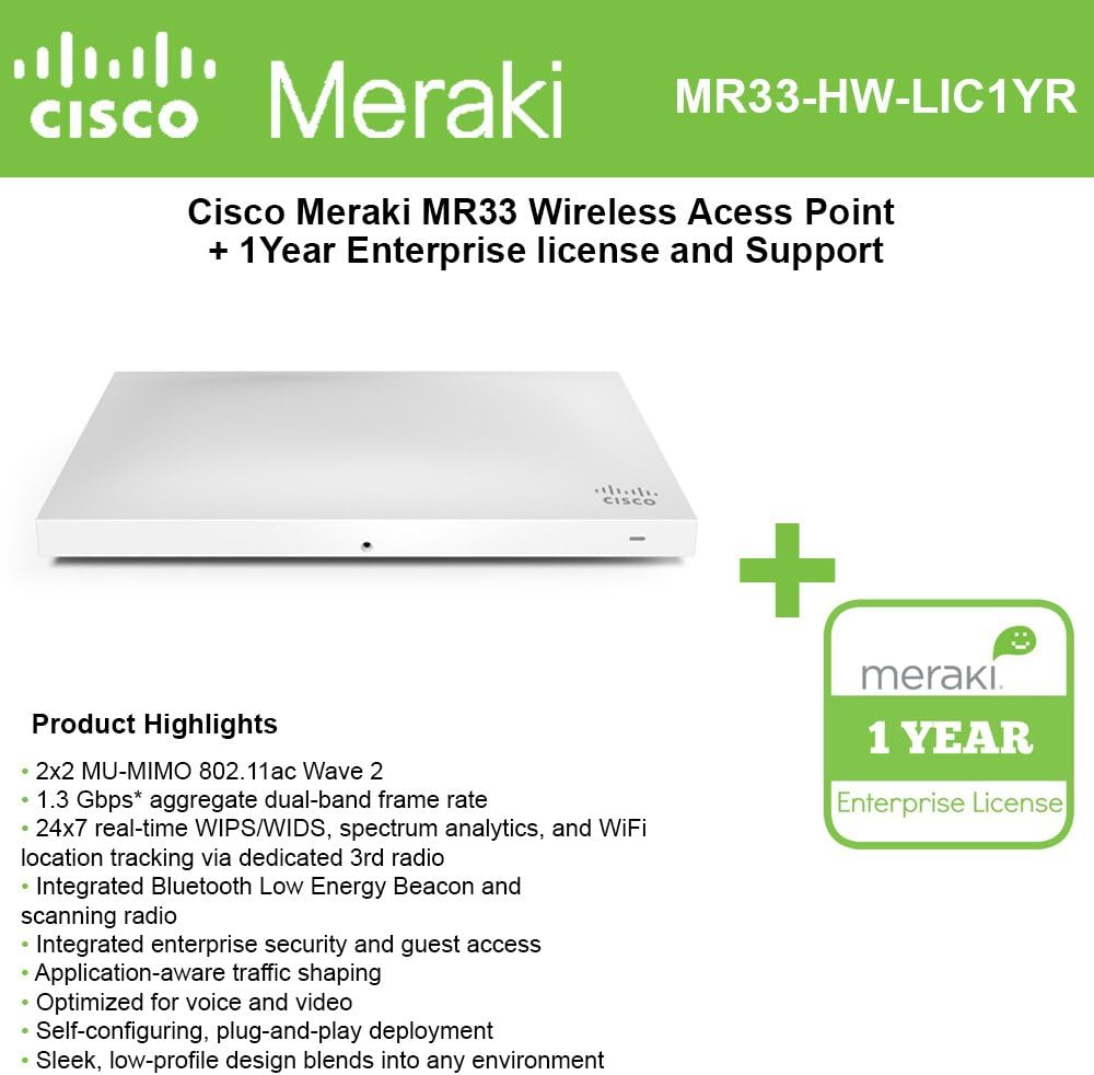 Store Online Cisco Meraki Mr33 Cloud Managed Wless Ap 1 Year Of Enterprise Lic And Support Computers Accessories Fair Prices outiquetravel Com Br