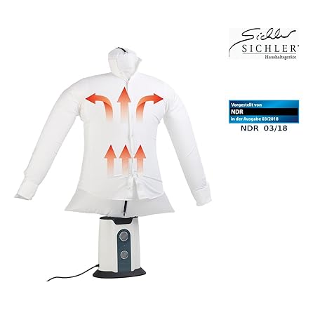 Sichler Haushaltsgeräte Hemdenbügler: 2in1-Bügelpuppe, Warmluft-Gebläse und Kleiderständer, Timer, 850 Watt (Bügelpuppen mit 
