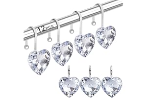Yapicoco Shower Curtain Hooks Rings for Bathroom, 12PCS Heart Stainless Steel Rust Resistant Decorative Rhinestones Shower Cu