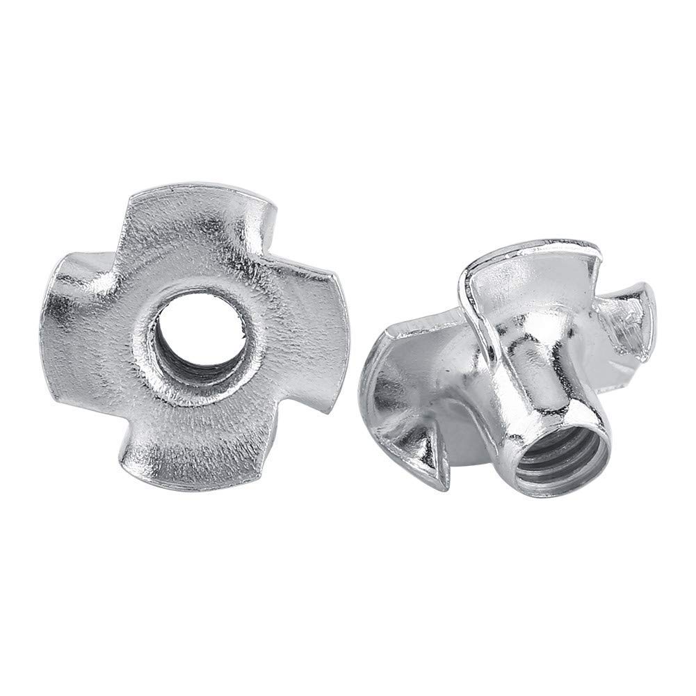 Walfront Carbon Steel Woodworking Tee Nuts Zinc Plated Four-Pronged T Nut M8 30pac for Secure Fastening