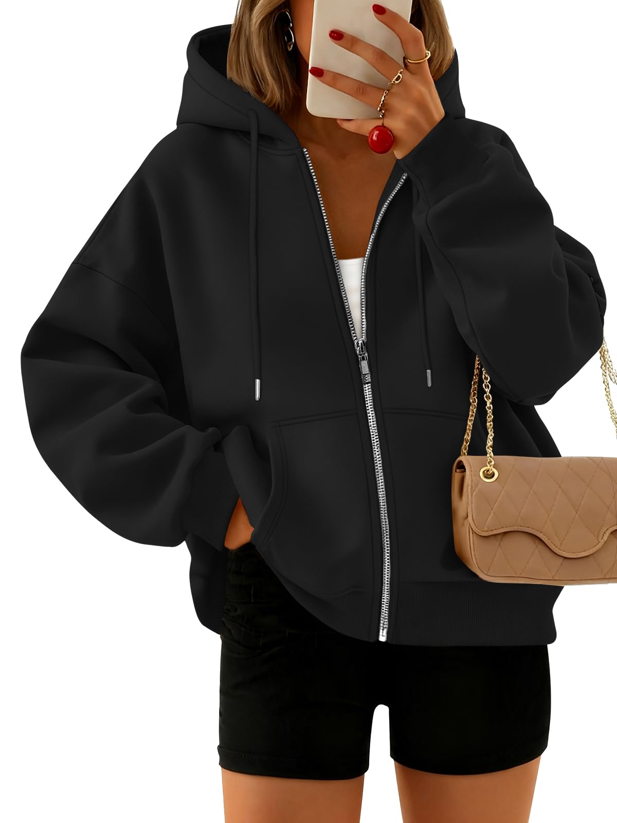 Photo 1 of Trendy Queen Zip Up Hoodies For Women Oversized Sweatshirts Fall Fashion Outfits 2026 Cropped Pullover Sweaters Y2k Fleece Jackets Comfy Gym Tops Teen Girls Clothes Black xL missing zipper