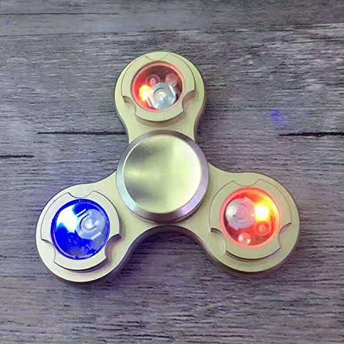 jj Rainbow/LED Metal Hand Tri Spinner Fidget EDC Toys Finger Tip Gyro Kids Spin Toy led gold