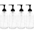 8oz Clear Glass Pump Bottles (4-Pack w/Black Plastic Pumps), Great as Essential Oil Bottles, Lotion Bottles, Soap Dispensers,