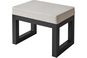 IBUYKE 16 Inch Small Foot Stool Ottoman, Rectangle Linen Foot Rest with Padded Seat and Metal Legs, Modern Ottoman Foot Rest for Living Room Bedroom Entryway Couch, Grey WBD001G