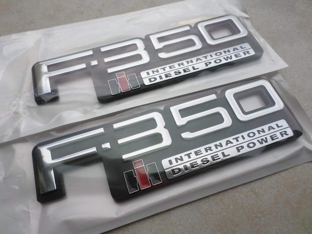thumbnail image 2 of Set Of 2 Chrome Fender Side Emblems – Ford F350 83-94 International Diesel Power – Custom Adhesive Badges 2 of 2