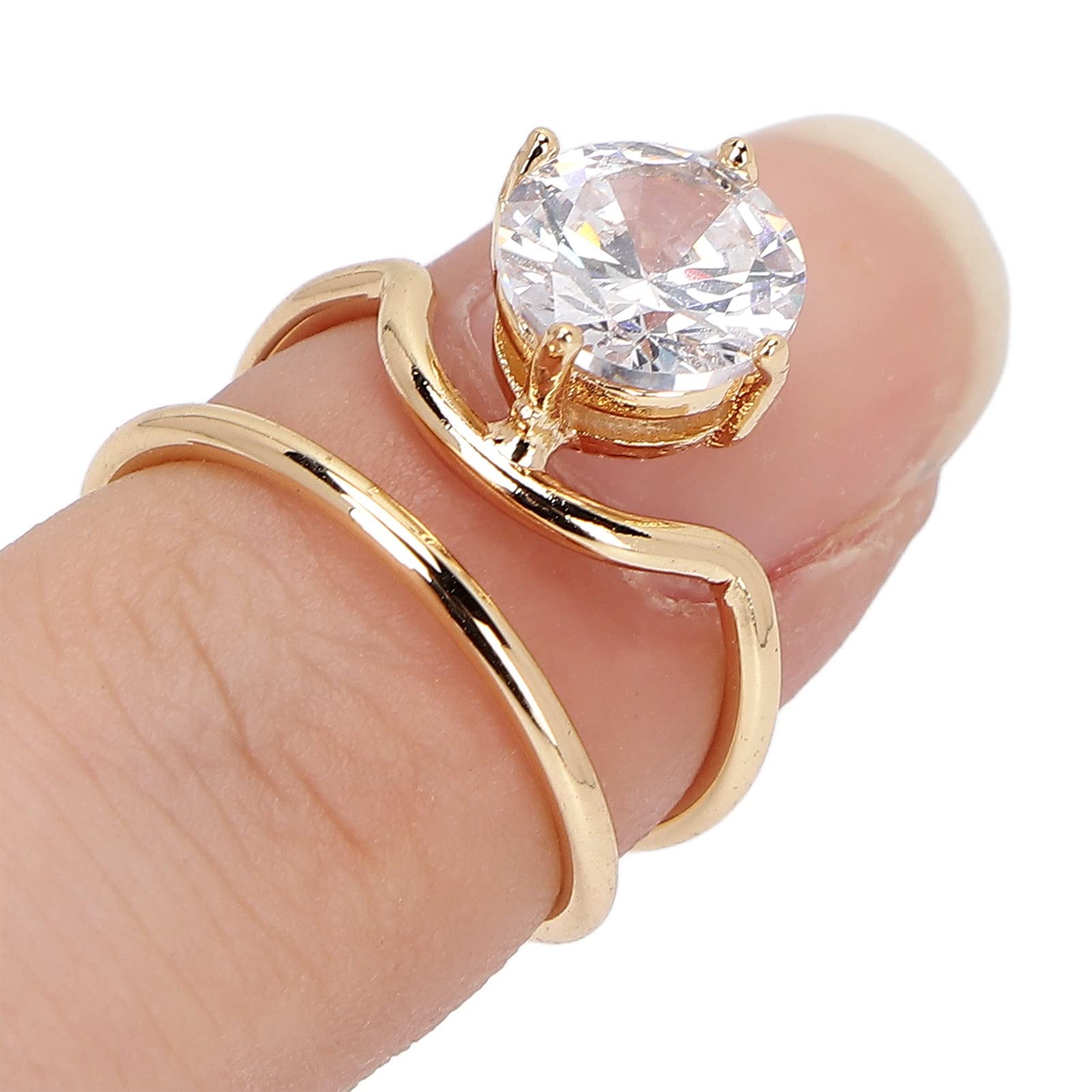 Rhinestones Fingernail Rings, Women Finger Nail Rings Electroplated Copper Nail Rings Exquisite Stylish Nail Art Rings for Dancing Party (3053 gold)
