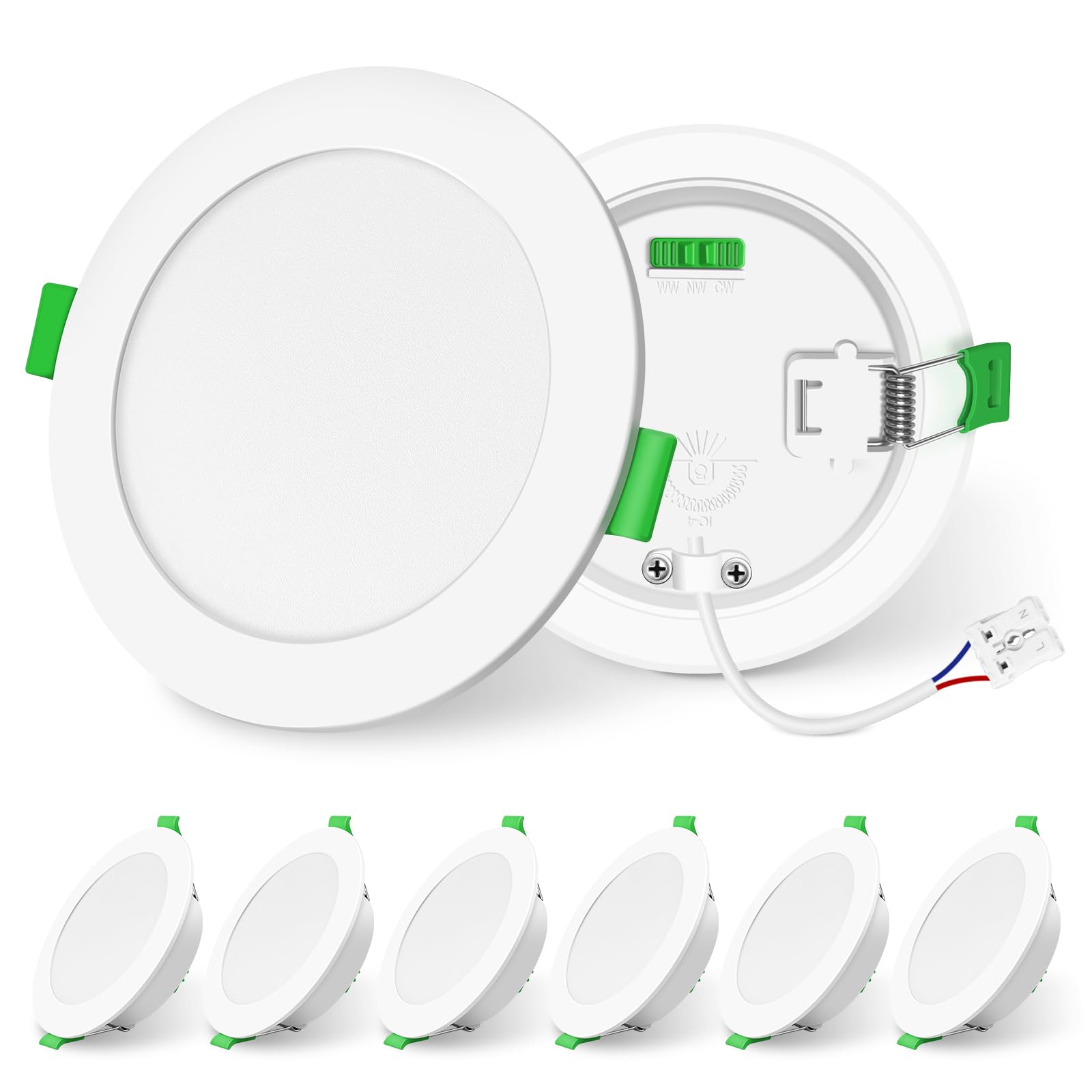 ALUSSO Lighting LED Downlights Dimmable Recessed Ceiling Lights 10W 1050lm High Brightness, 3000K Warm 4000K Neutral 6500K Cool White Bathroom Spot Lights Ceiling Ultra Slim Spotlights IP44, 6 Pack