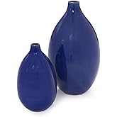 Howard Elliott Collection Glazed Ceramic Flower Or Decorative Home Vase Set, Cobalt Blue, 2 Piece, 7 x 12 Inch and 5 x 8 inch