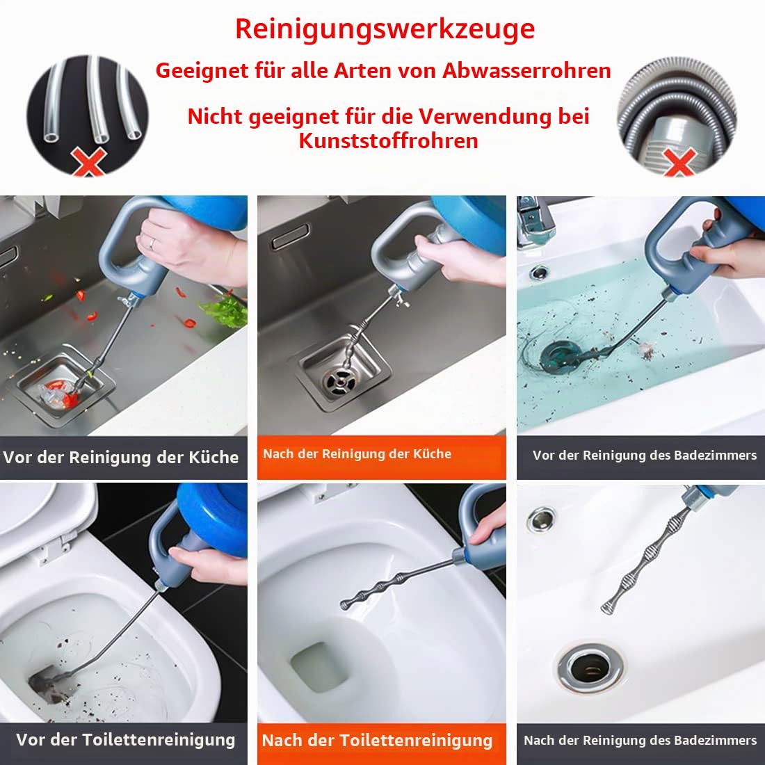 Rohrreinigungsspirale 10M Spirale Abfluss Rohrreinigung Mit Handschuhe Rohrreinigungsgerät, Rohrspirale, Abflussreiniger Spirale für Badezimmer, Küchenspüle, Pipeline 6