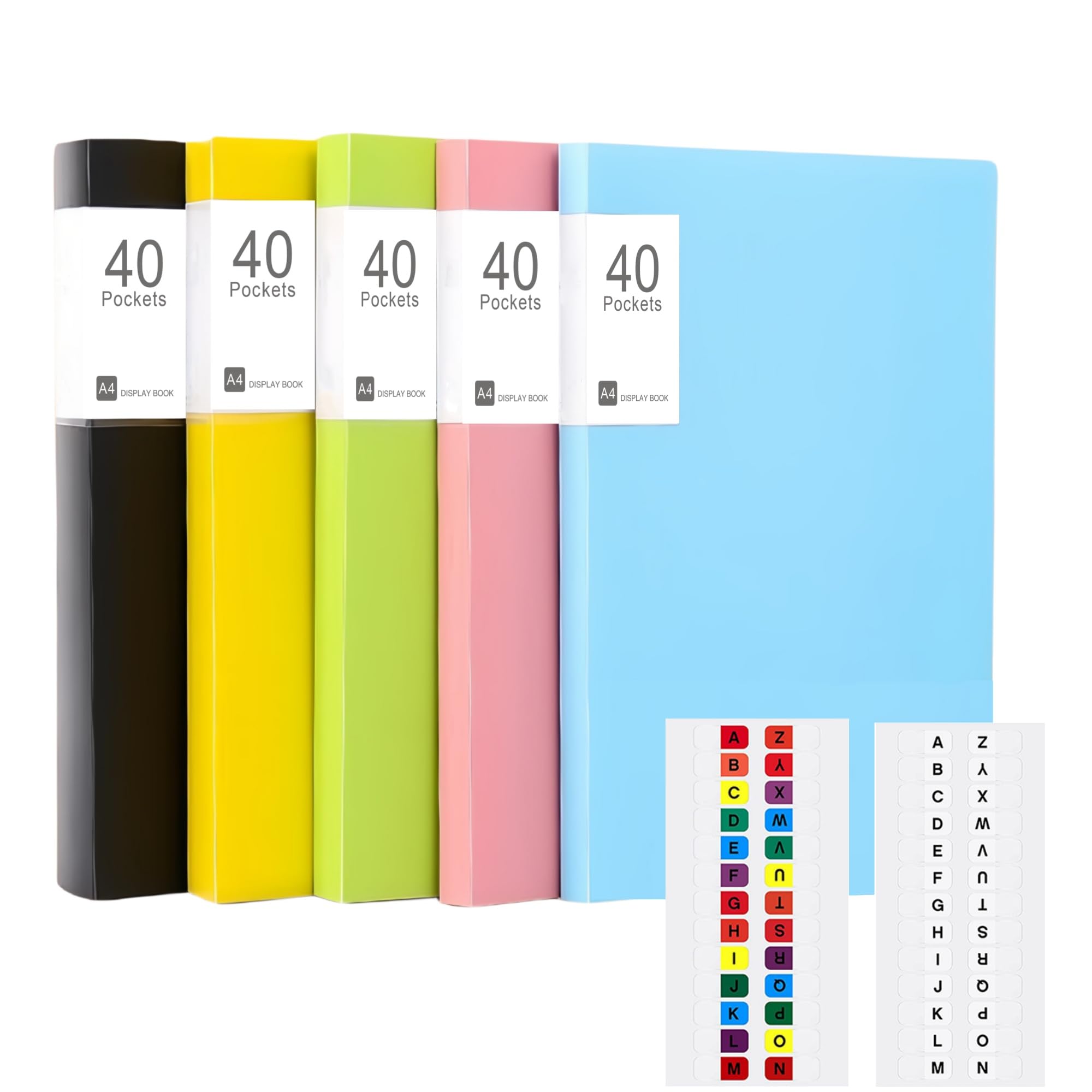 A4 Display Folders, 5 Pack 40 Pockets Display Book with 8 Alphabet Label, Presentation Document Project Folder with Plastic Sleeves for Business Personal School Offices (5Pack×40pocket) — image 1