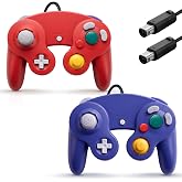 ANGFA 2 Pack Wired Controllers for Game Cube, Classic Controller Compatible with Wii and NGC Game Cube Console, Plug &amp; Play Classic Gamepad (Red + Dark Blue)