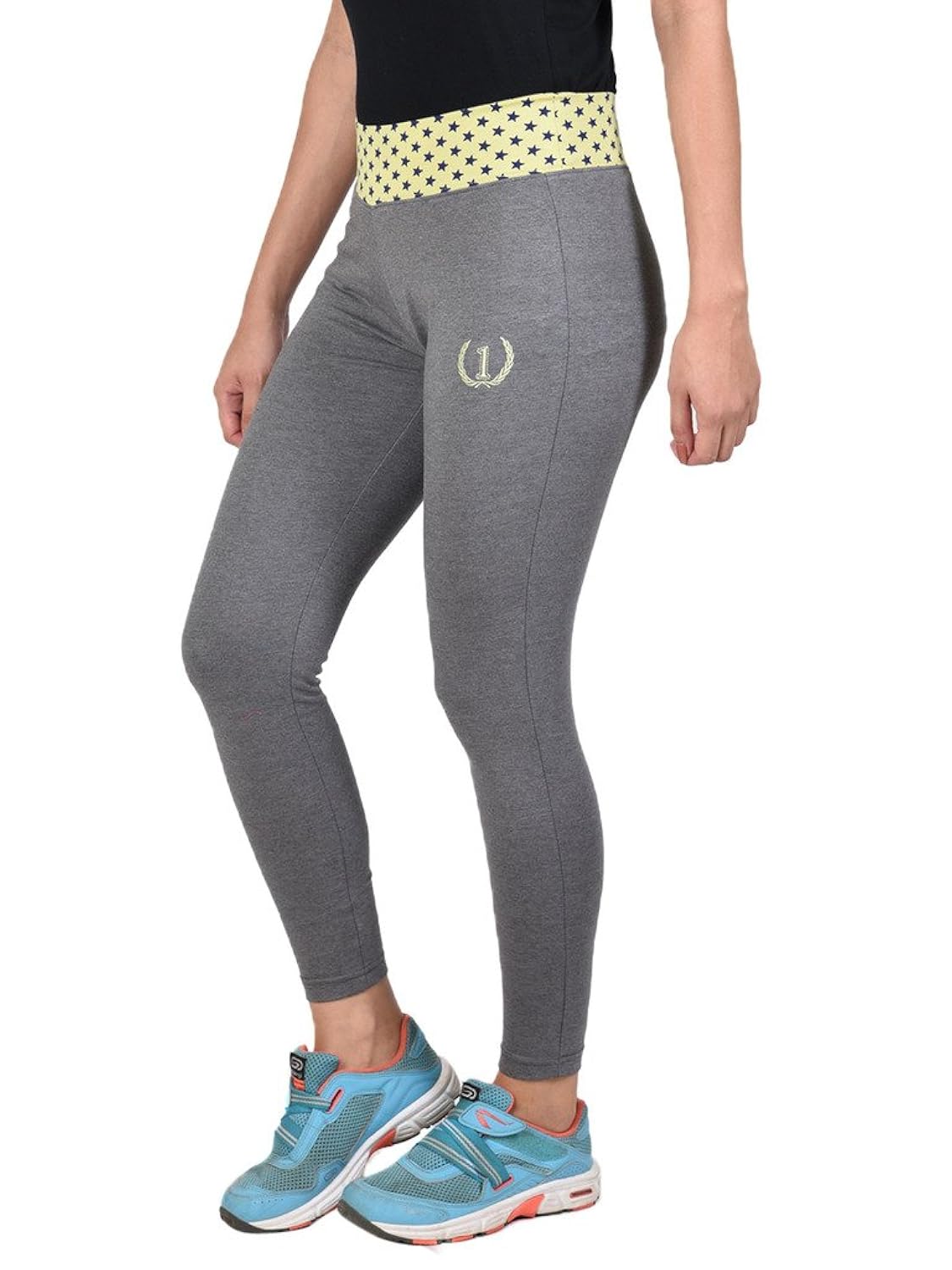 onesport women's cotton spandex jersey anthra + yellow tights(onsp6ay-p)