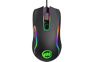 memzuoix Wired Gaming Mouse with RGB - 6 Adjustable DPI up to 12800, 6 Buttons, 12 Lighting Modes, Ergonomic Design with Anti-Slip Rubber Wheel, 5.6ft Braided Cable for PC/Mac/Windows - Black