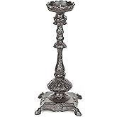 Sungmor Heavy Duty Cast Iron Candlestick Holders - Handcrafted Vintage Candelabra - 37CM/15Inch Tall 1-Head Candle Holder - Decorative Pillar Candle Stand for Christmas Birthday Wedding Home Party