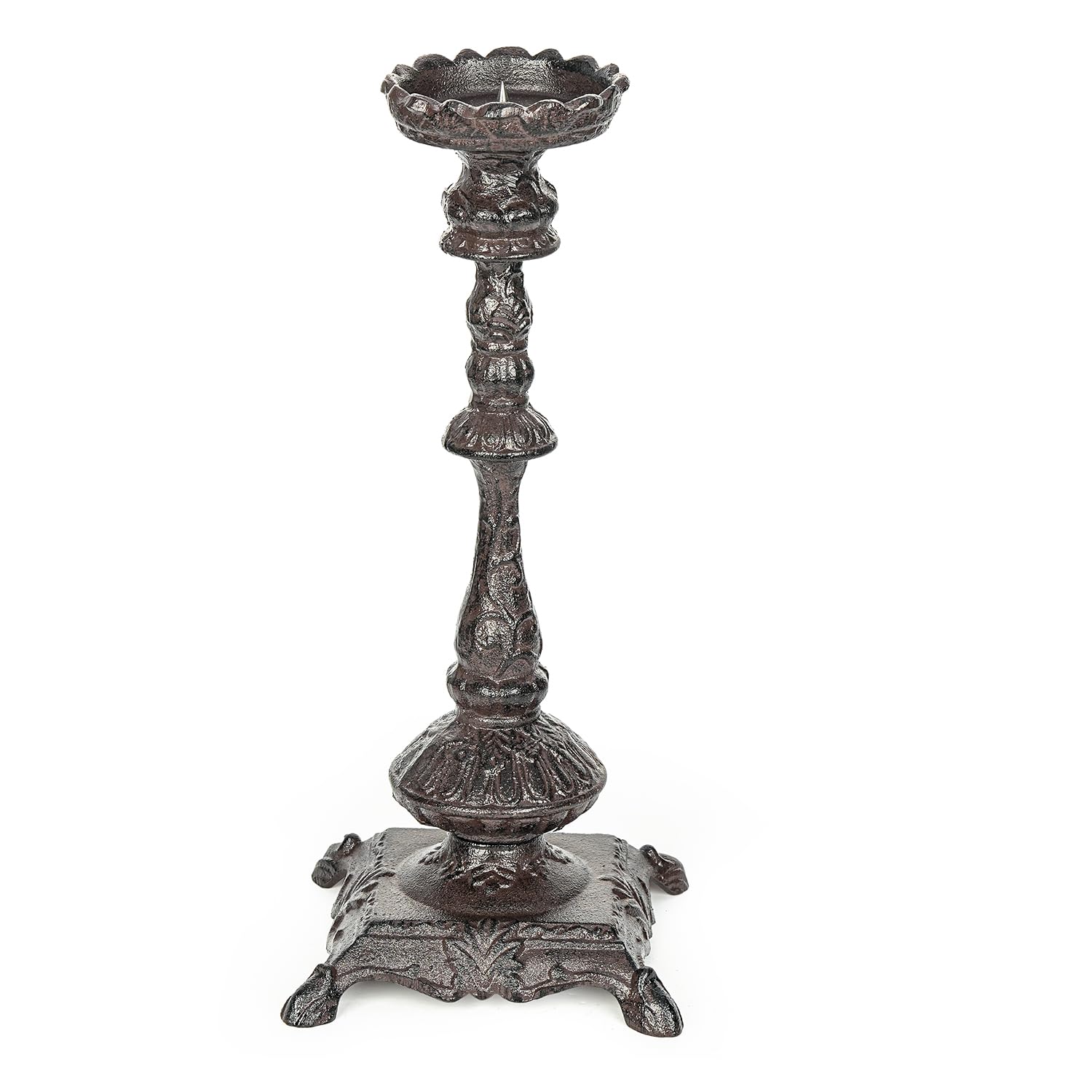 Sungmor Heavy Duty Cast Iron Candlestick Holders - Handcrafted Vintage Candelabra - 37CM/15Inch Tall 1-Head Candle Holder - Decorative Pillar Candle Stand for Christmas Birthday Wedding Home Party