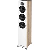 ELAC Debut Reference Floor Standing Speaker, Walnut or Oak Single Tower Speaker for Home Theater, White Baffle with Oak Sides