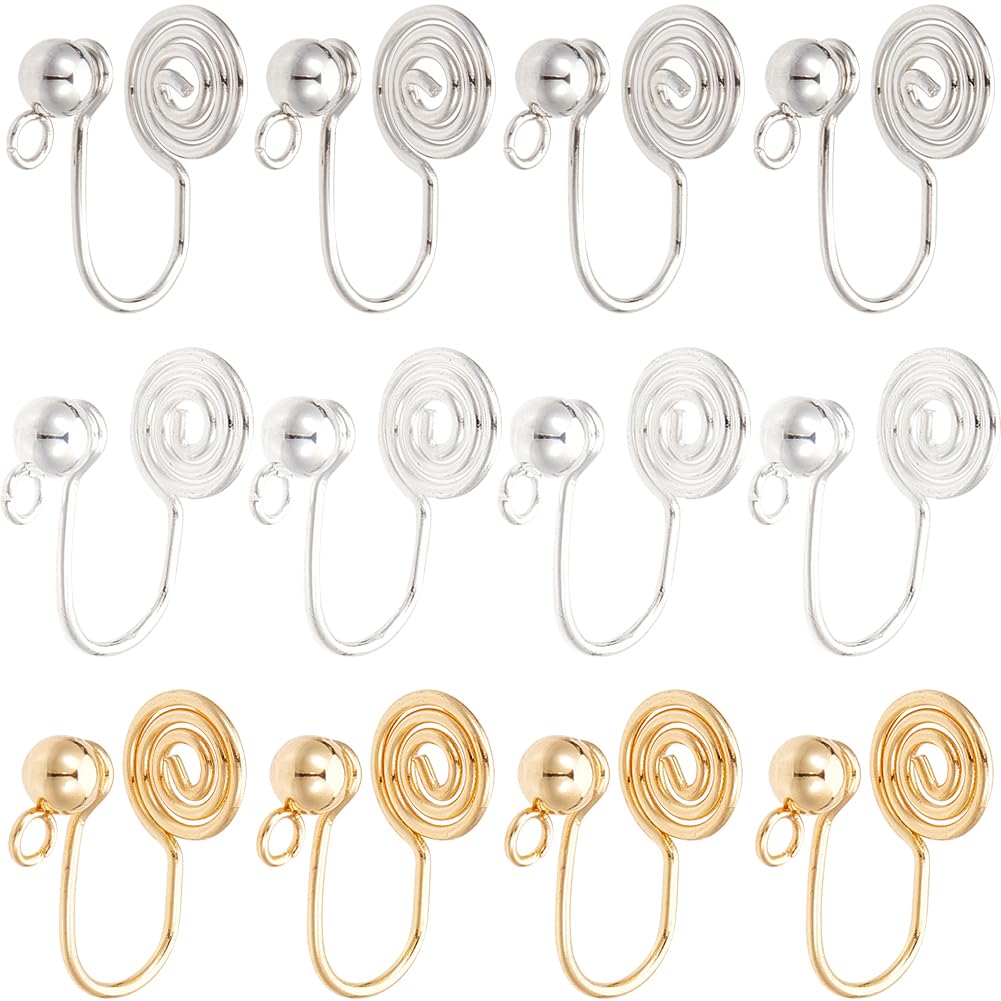 SUNNYCLUE 1 Box 30Pcs Cuff Earring Converters Stainless Steel Cuff Findings Clip Non Pierced Wire Wrap Vortex Earring Clip with Vertical Loop Gold Ear Converter for jewellery Making Supplies DIY Craft