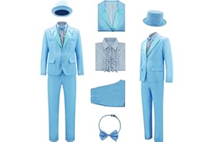 POYBRAXH Harry and Lloyd Tuxedos Mens Fun Suit Dumber Orange Suit Dumb Blue Blazer Top Hat Bow Tie Halloween Cosplay Costume