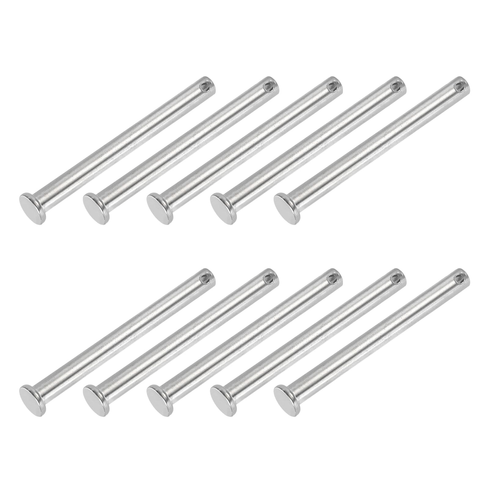PATIKIL 8 x 80 Mm Single Hole Clevis Pins, 10 Pcs 304 Stainless Steel Flat Head Pin for Hitch Pin Lock Link Hinge Systems, Silver