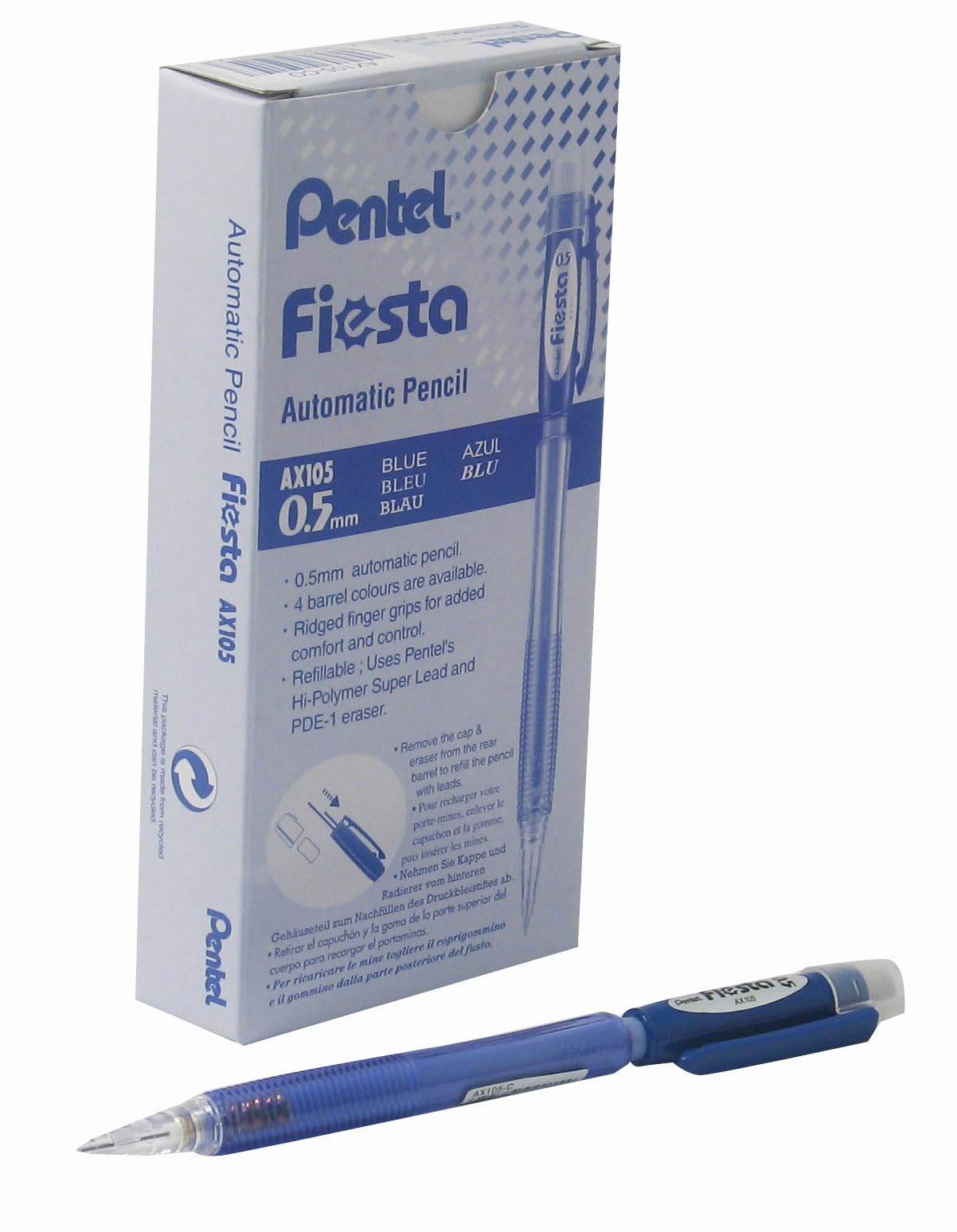 Pentel Fiesta 0.5mm Automatic Pencil - Blue Barrel (Pack of 12), AX105-CO