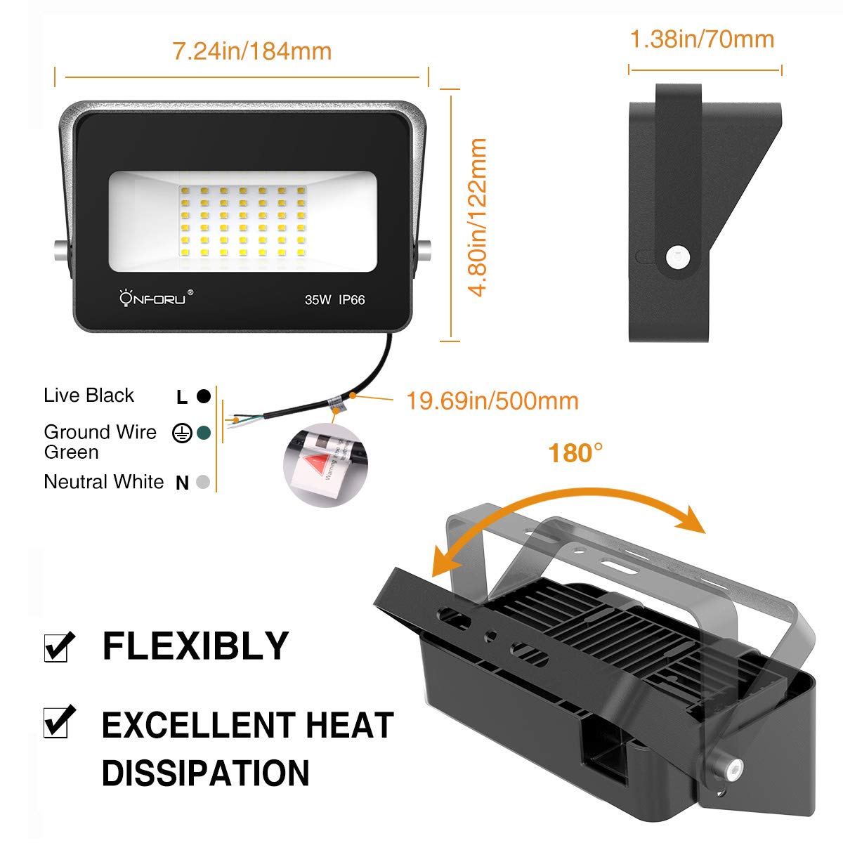 Onforu 2 Pack 60W LED Flood Light with Light Shield Garden ONFG20DW