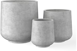 Kante 15.3"+11.6"+8.2" Dia Round Concrete Planter, Large Outdoor Indoor Planter Pots Containers with Drainage Holes and Rubber Plug for Home Garden Patio, Natural Concrete