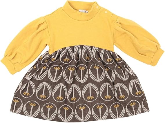 Amazon ラ ポシェ ビスキュイ La Poche Biscuit 子供服 花柄ジャガード切り替えワンピース キッズ 子供 長袖 ワンピース チュニック 男の子 女の子 ラポシェビスキュイ 140 イエロー ワンピース チュニック 通販