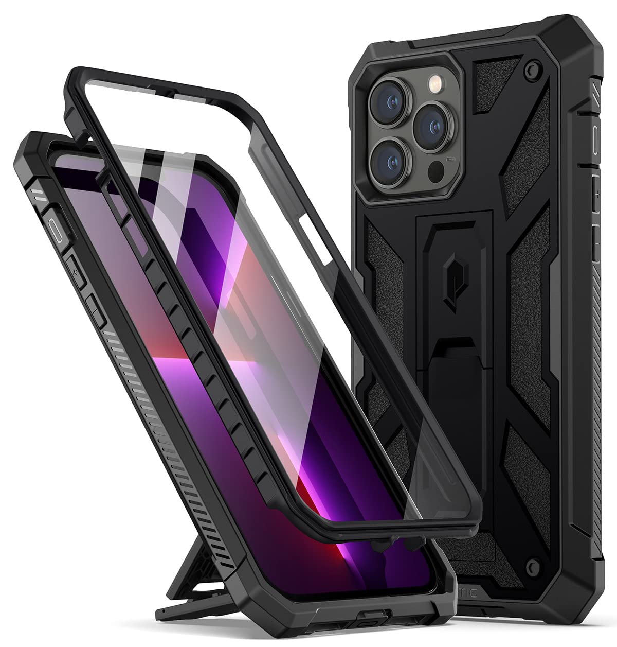 Photo 1 of Poetic Compatible with iPhone 13 Pro Case, Spartan Series Phone Case for iPhone 13 Pro 6.1 inch, Full Body Rugged Premium Leather Texture Shockproof Protective Cover with Kickstand, Matte Black