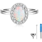 Sterling Silver Opal Cremation Urn Ring: Women Cremation Memorial Keepsake Ring for Ashes With Cubic Zirconia Bereavement Jewelry Gift for A Loss of The Loved One