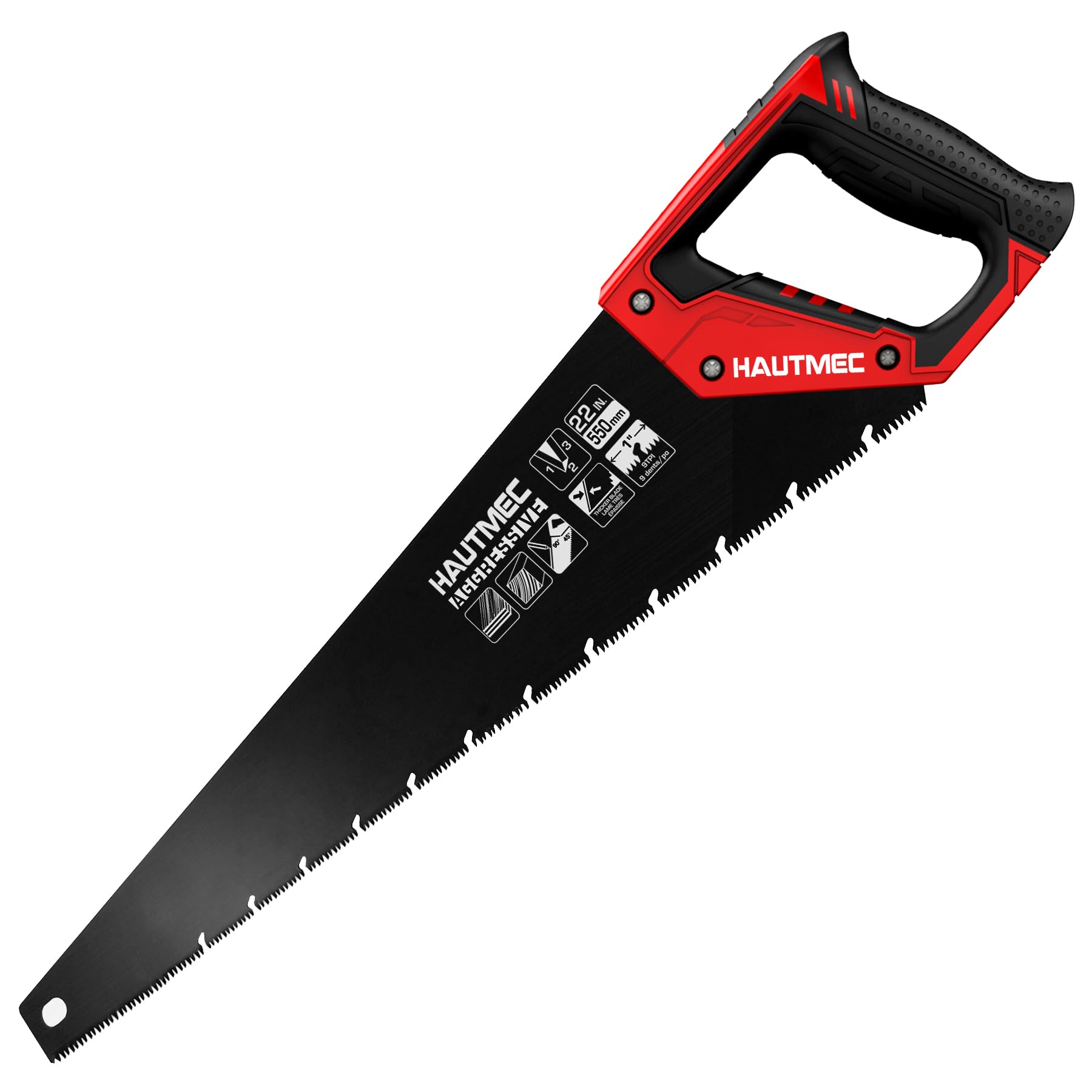 HAUTMEC 22-Inch Aggressive Hand Saw, Large Ergonomical Handle, Wood Saw with Chip Removal Design for Universal Heavy Duty Sawing,Pruning,Gardening,Wood-Plastic Cutting, HT0026-SA