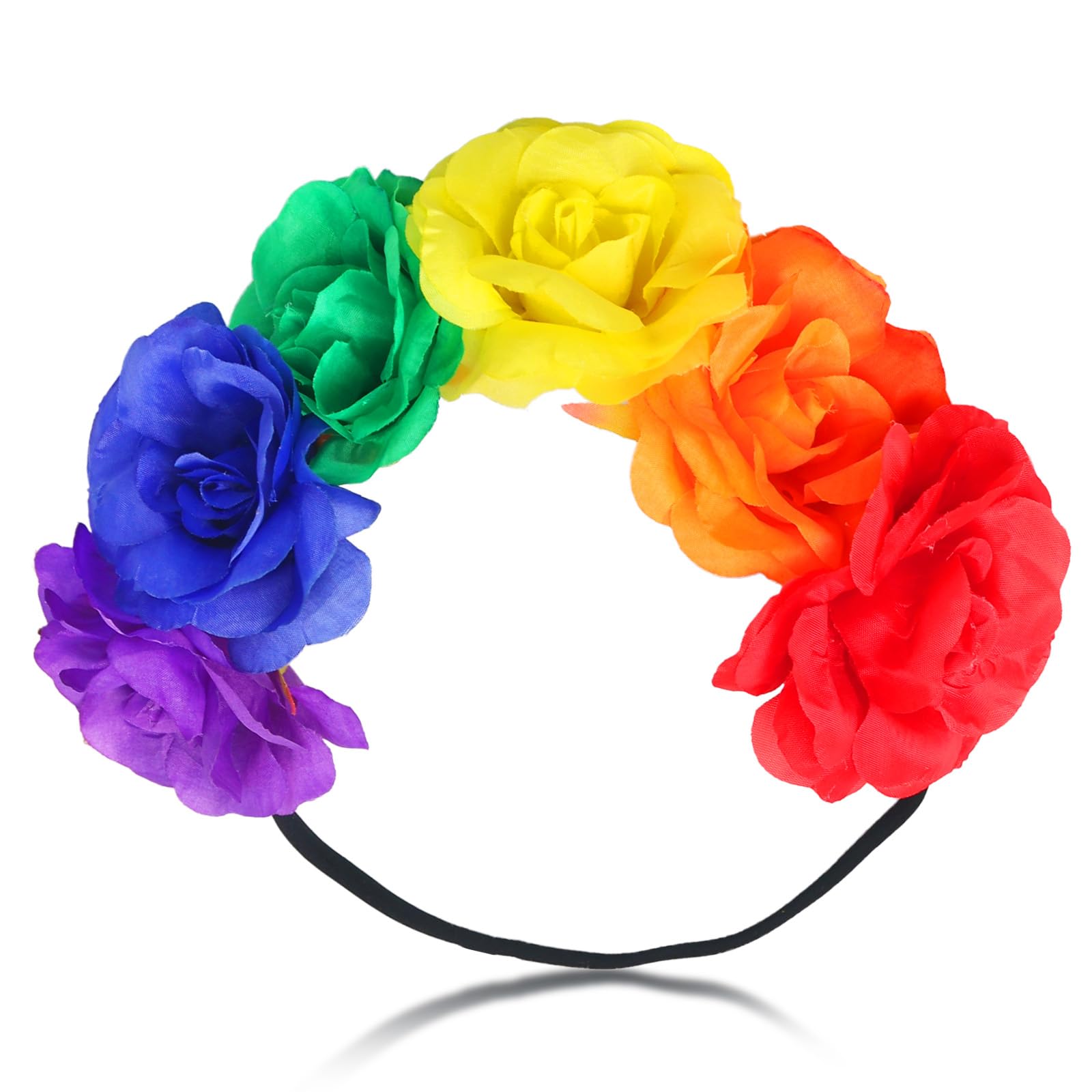 Photo 1 of Rainbow Headband Gay Pride Day Rose Flower Crown Rose Flower Headbands for Girls Women Floral Hair Wreath Accessories for LGBTQ Pride Party Decorations Parade Supplies 1PCS