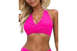 Zilcremo Bikini Tops for Women Twist Front Bikini Top Push Up Padded 2025 Halter Bathing Suit Tops Only