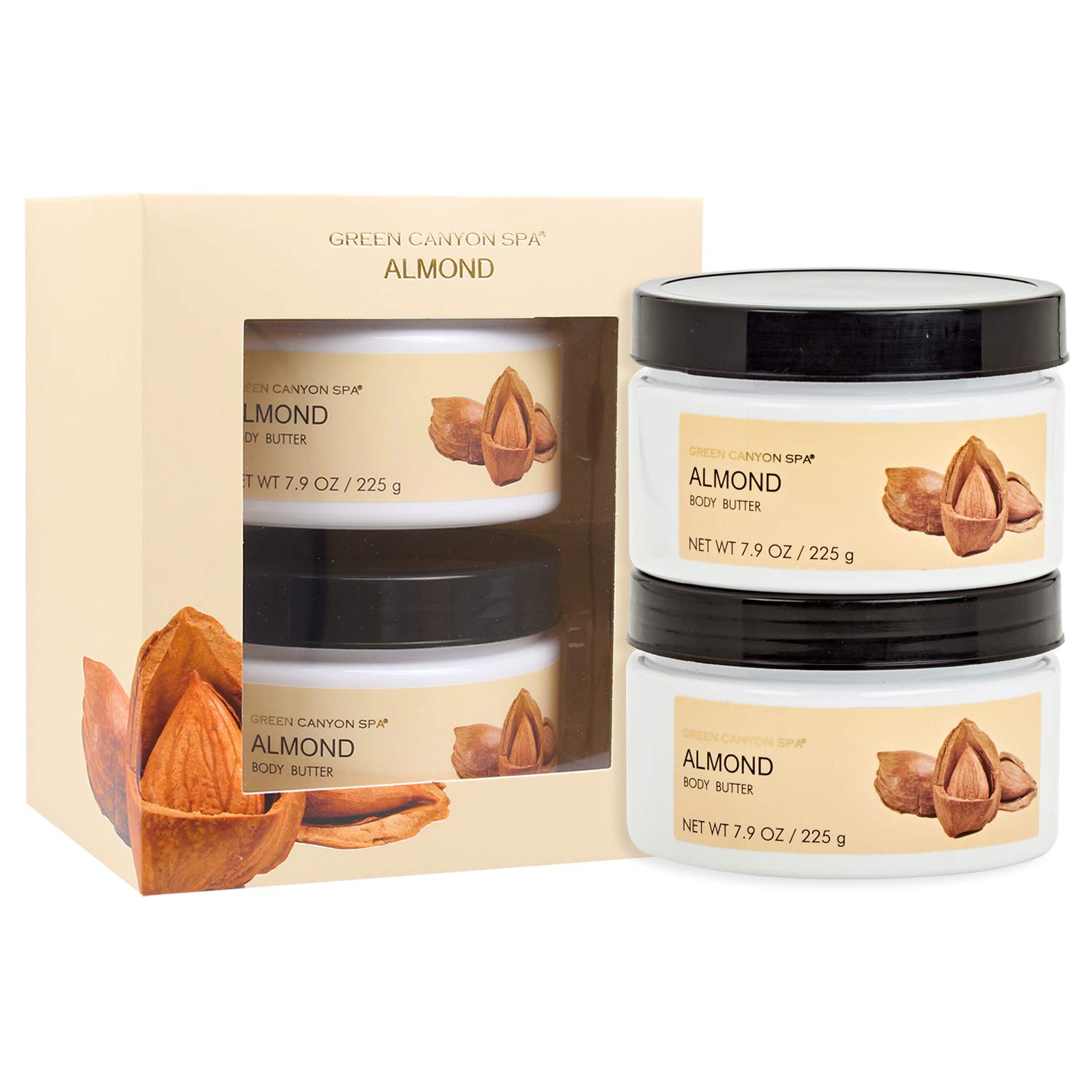 Green Canyon Spa Body Butter for Women & Men, Pack of 2 x 7.9 oz Gift Set for Dry Skin, Shea Butter Body Moisturizing Lotion Cream, Almond Scent: Beauty