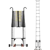 JADDUO Telescoping Ladder, 29.5 FT, Rectangular, Heavy Duty, Silver | 330 LBS Capacity; suitable for outdoor work, RV, attic and home maintenance; removable hooks, stabilizer bar and wheels