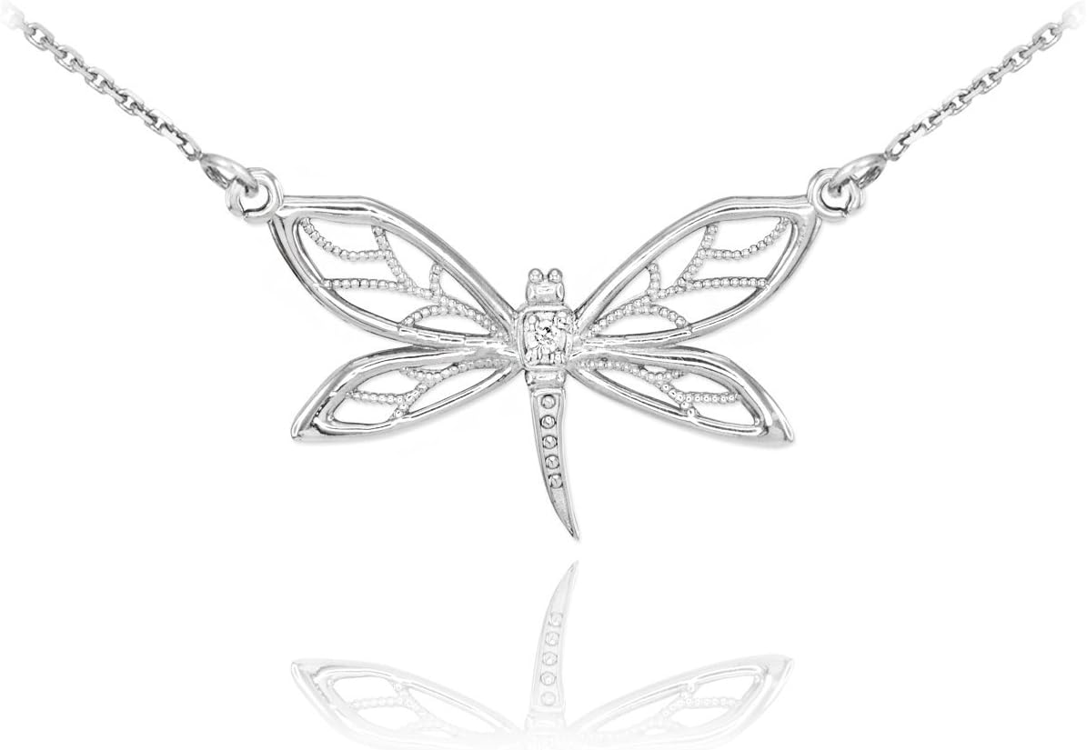 925 Sterling Silver 1-Stone CZ Filigree Dragonfly Pendant Necklace